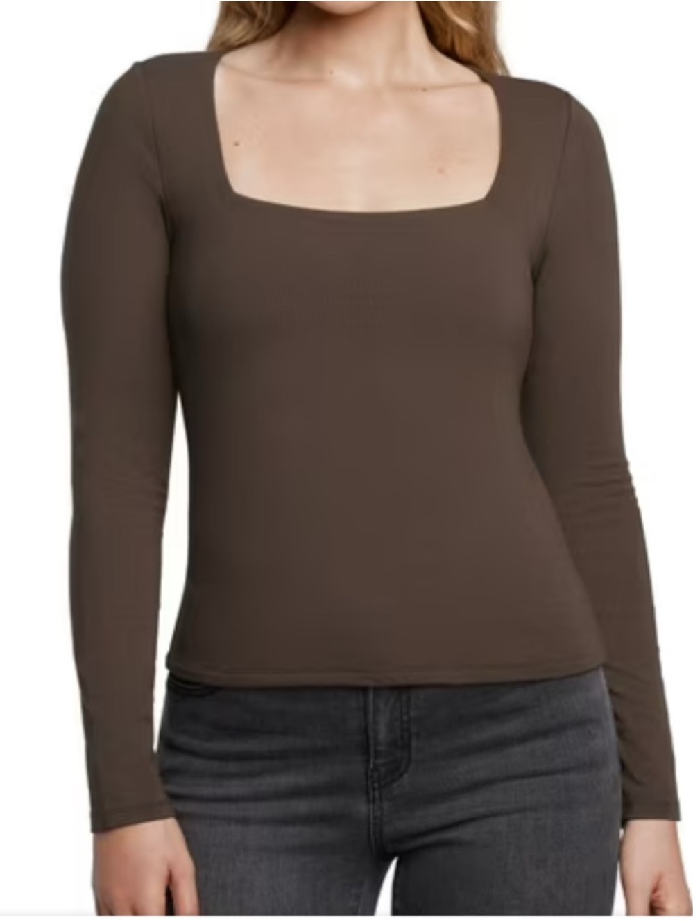 BNWT Express Brown Square Neck Long Sleeve Top, Size XS